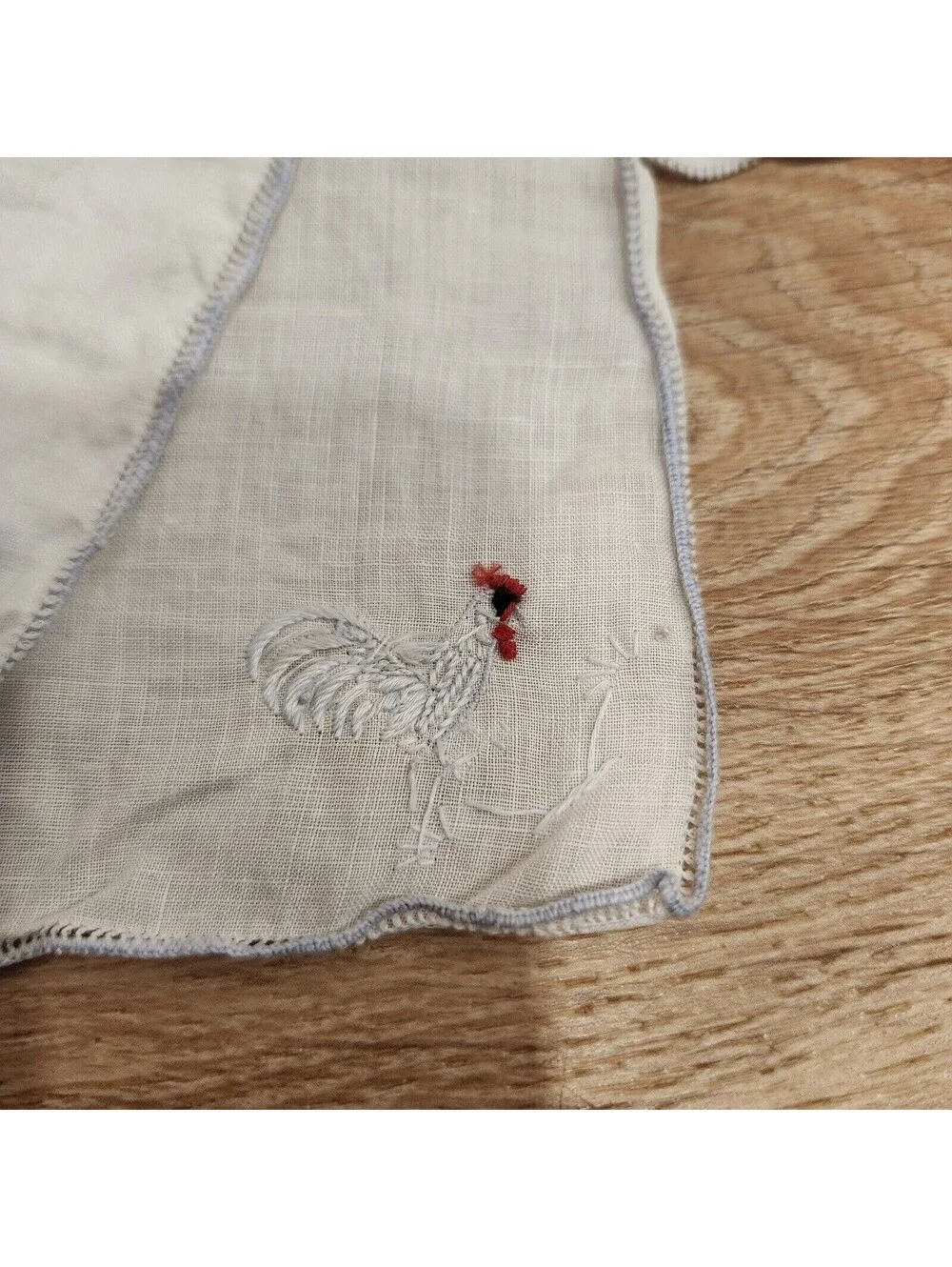 5 VTG Semi Sheer Linen Cocktail Napkins Hand Embroidered Roosters Madeira Style